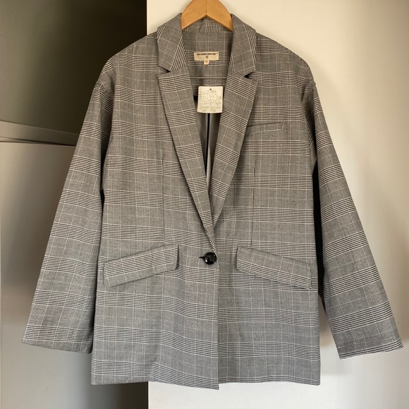 Free People Jackets & Blazers - Free People •  Black/white Plaid Oversized Blazer Sz M • NWT